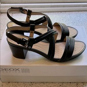 Geox black block heel sandals